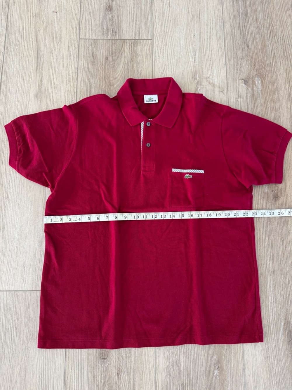 Lacoste Men’s Bright Red Polo with Striped Trim and Chest Pocket - Picture 3 of 5